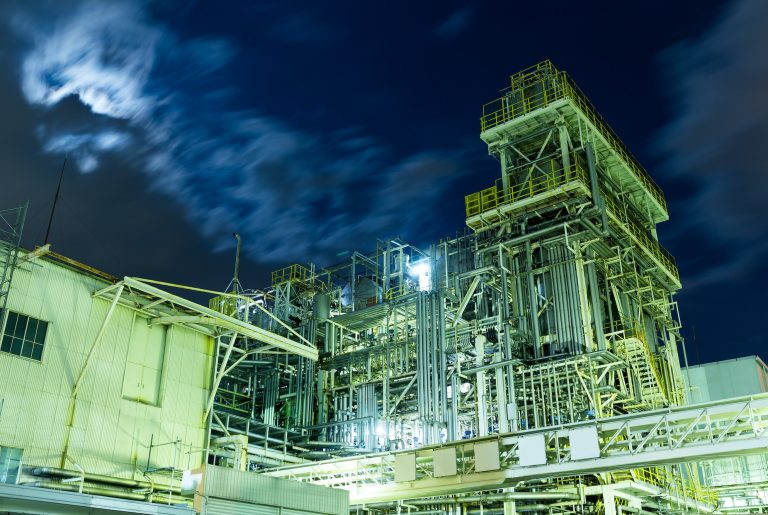 Petrochemical industrial plant at night