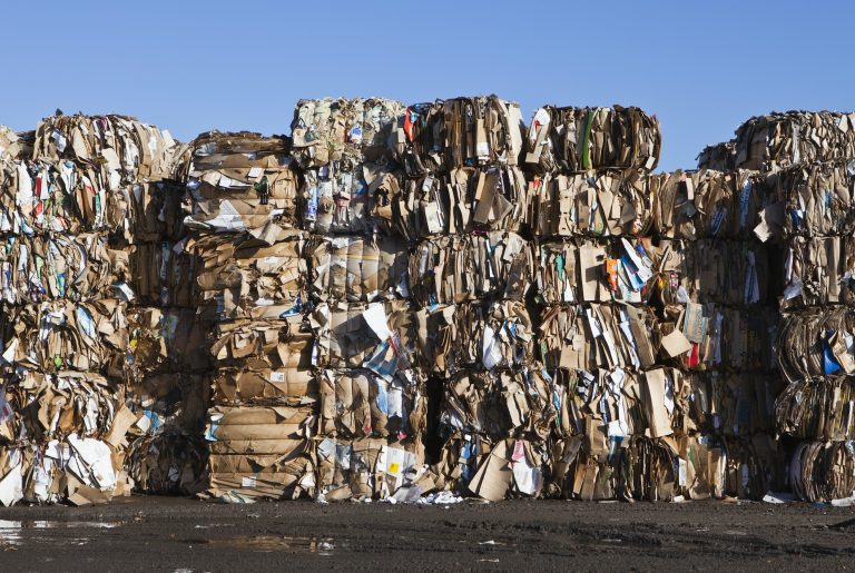 Recycling rubbish, waste collection. stacked bales of waste
